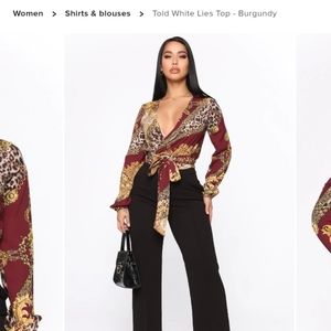 Fashion Nova top size 1xl burgundy and gold